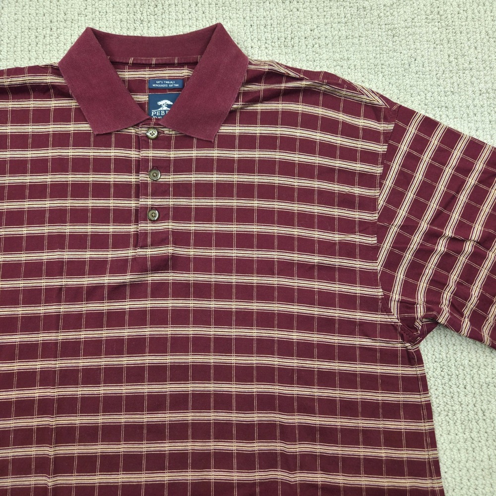 Pebble Beach Golf Polo Shirt 60s Two-Ply Mercerized Cotton Plaid Red Mens Medium